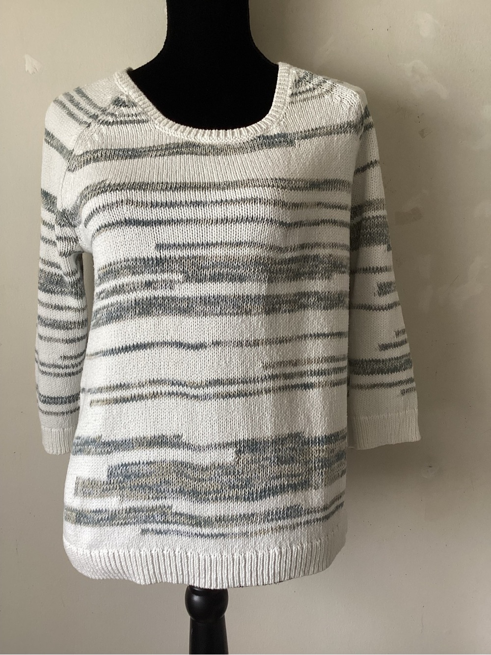 Pure Jill Women’s White and Gray Striped Knit Sweater